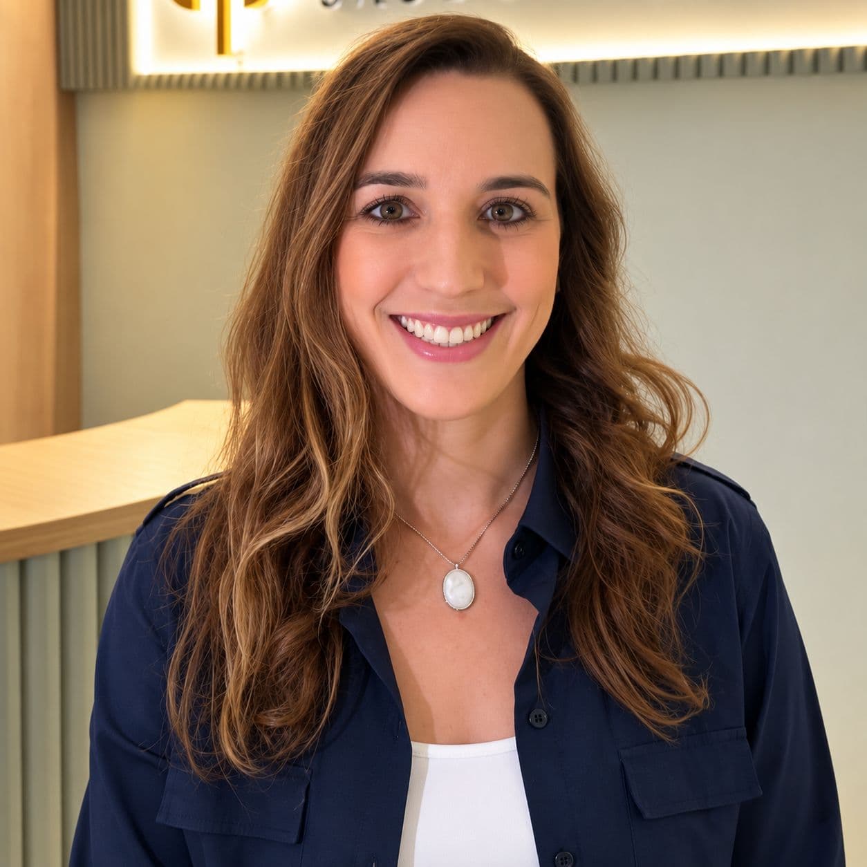 Retrato da Dra. Tatiane Catharini, psiquiatra da infância e adolescência, sorrindo